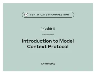 Scan of the "Certificate of Completion" certificate, awarded to Rakshit R for completing "Introduction to Model Context Protocol", issued by Anthropic
